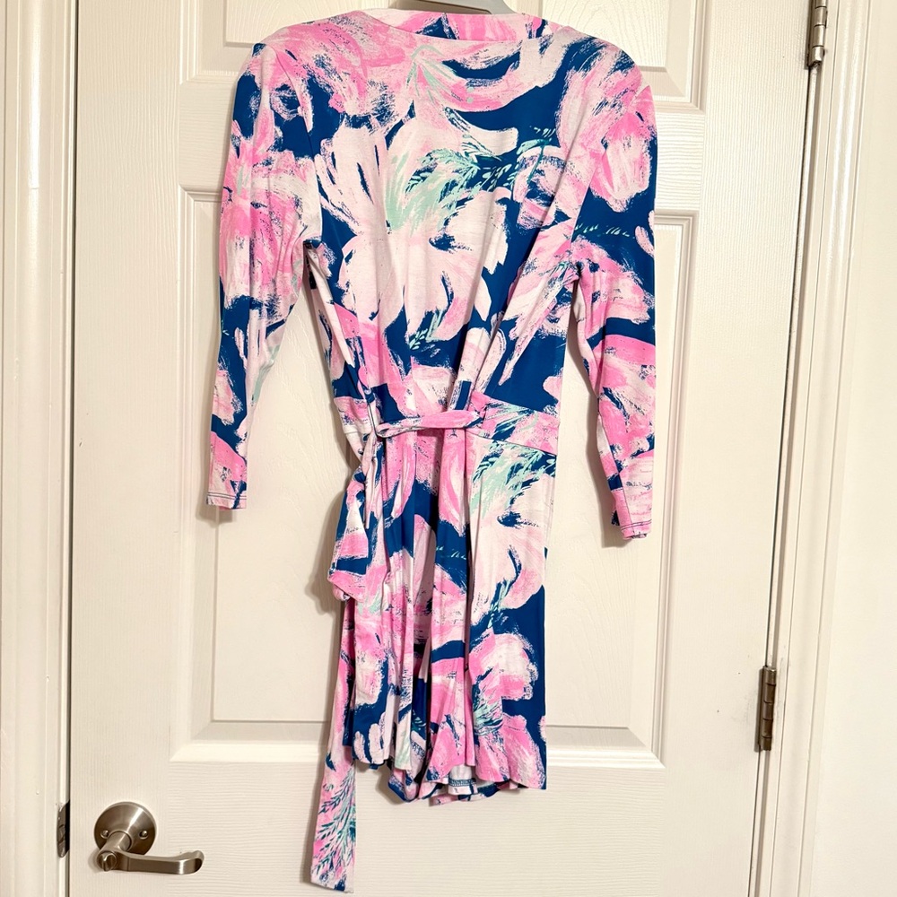 Lilly Pulitzer Pink and Blue Floral Karlie Wrap Romper Small - Picture 3 of 8